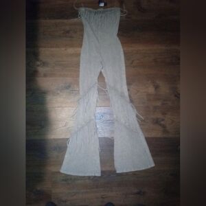 🍀Fashion Nova Tan Fringe Jumpsuit